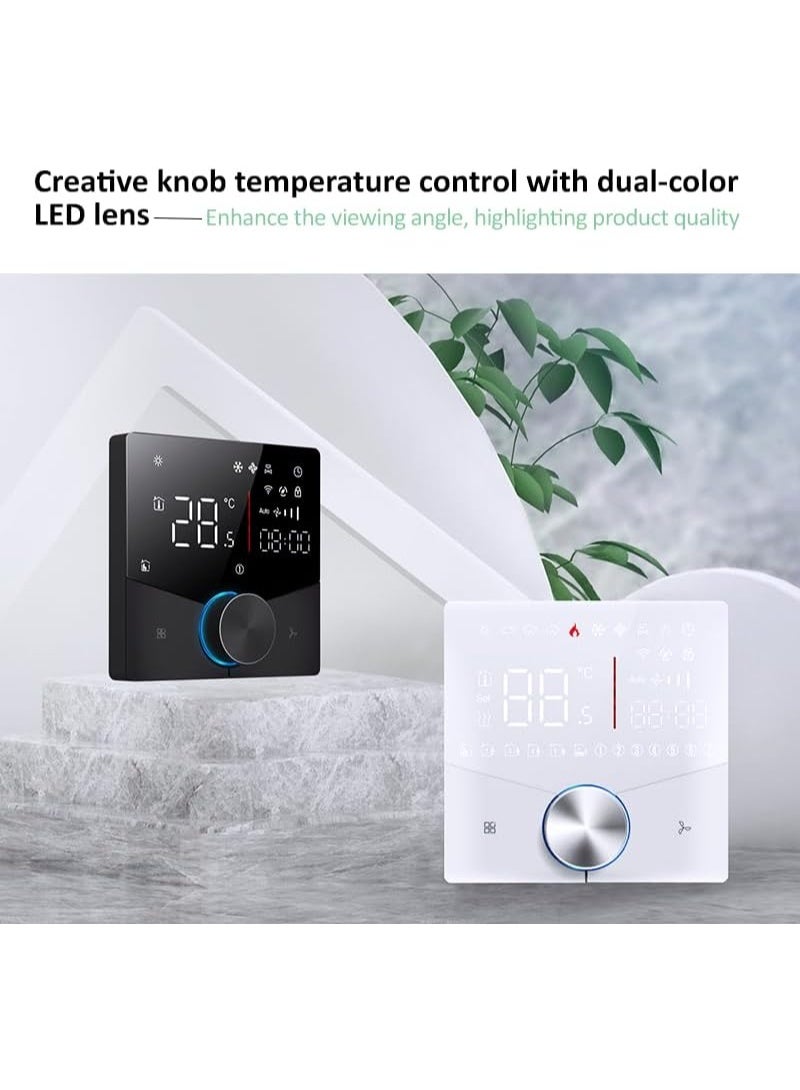 UanTii Smart Thermostat Tuya Wifi Central AC Thermostat 2 Pipe, Smart Knob HVAC Fan Coil Smart Temperature Controller App and Voice Control (White 240V) - Image 4